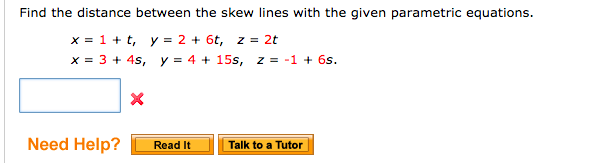 Find The Distance Between The Skew Lines With The Chegg Find The Distance Between The Skew Lines With The Chegg