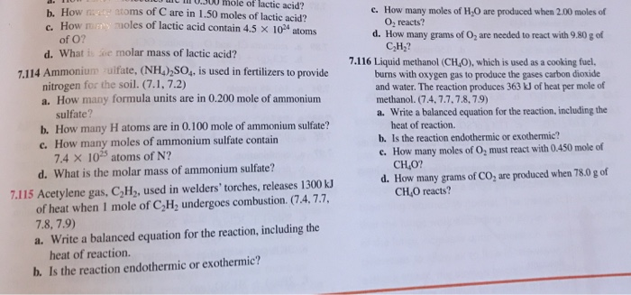 Solved Lit Ll O 300 Mole Of Lactic Acid B How N Atoms O Chegg Com