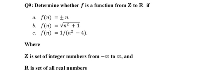 Solved Q9 Determine Whether F Is A Function From Z To R Chegg Com