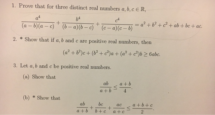 1 Prove That For Three Distinct Real Numbers A B C Chegg Com