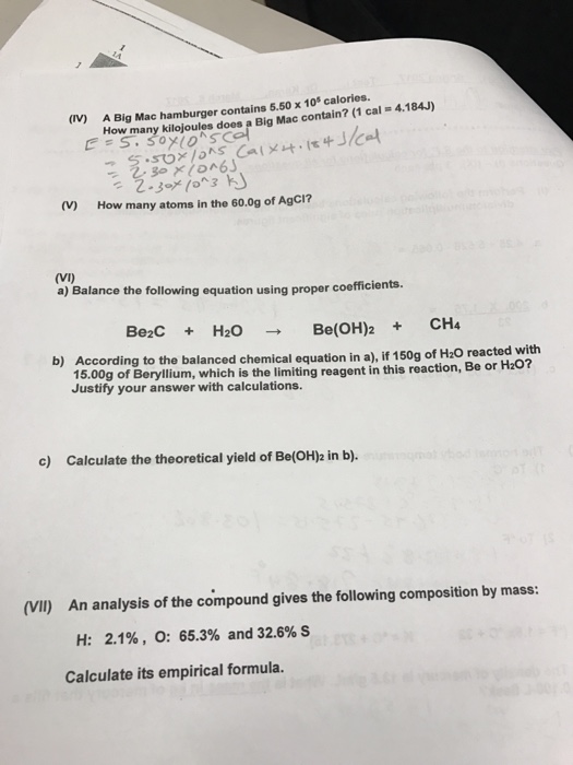Solved A Big Mac Hamburger Contains 5 50 Times 10 4 Calor Chegg Com