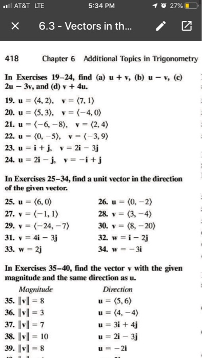 Solved At T Lte 5 34 Pm 27 I 0 イ X 6 3 Vectors In Th Chegg Com