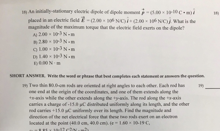 Solved 18 An Initially Stationary Electric Dipole Of Dipole Chegg Com