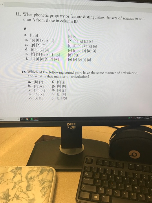 Solved 11 What Phonetic Property Or Feature Distinguishe Chegg Com
