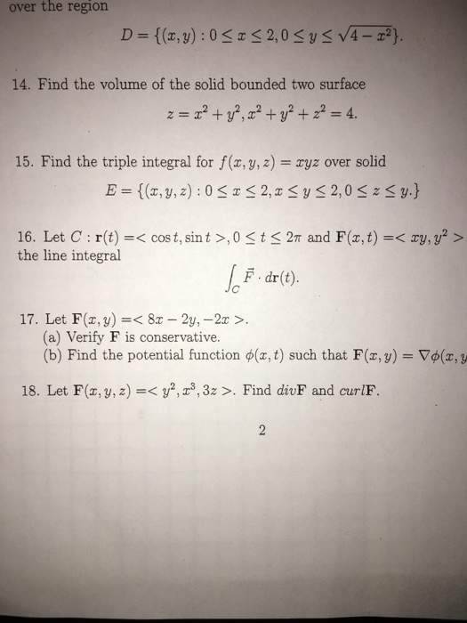 Solved 14 Find The Volume Of The Solid Bounded By Two S Chegg Com