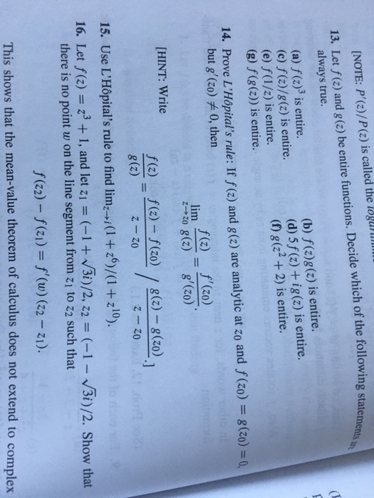 Solved Note P Z P Z Is Called The Logar 13 Let F Z A Chegg Com