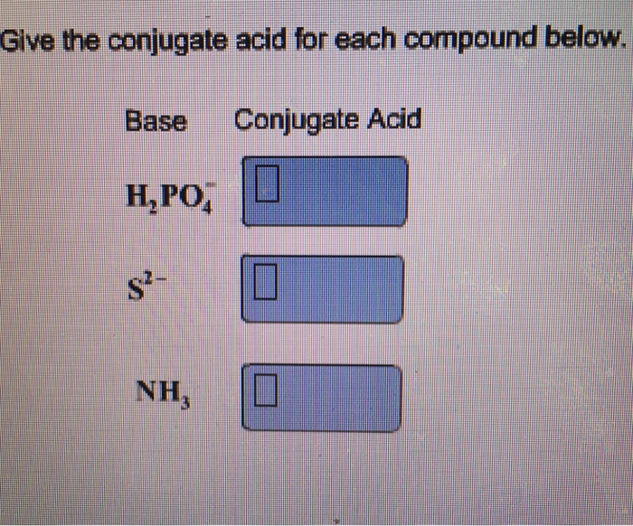 Solved Give The Conjugate Acid For Each Compound Below Ba