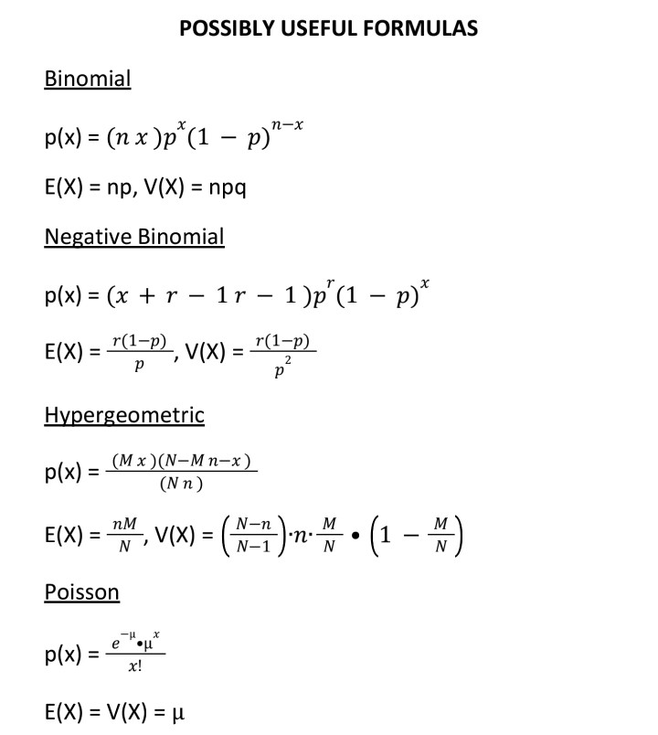 Solved Possibly Useful Formulas Binomial P X Nx Px 1 Chegg Com