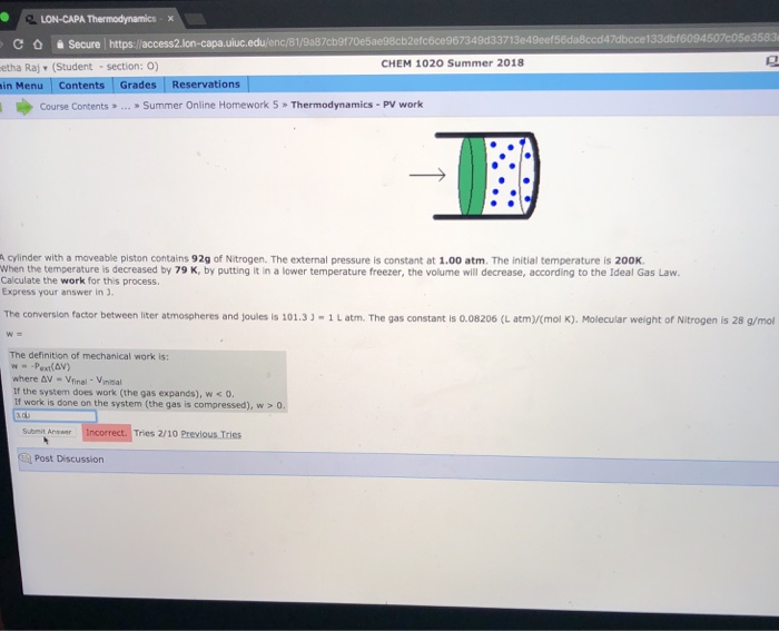 Solved Lon Capa Thermodynamics X Nc 81 9a87cb9170e5ae98cb Chegg Com