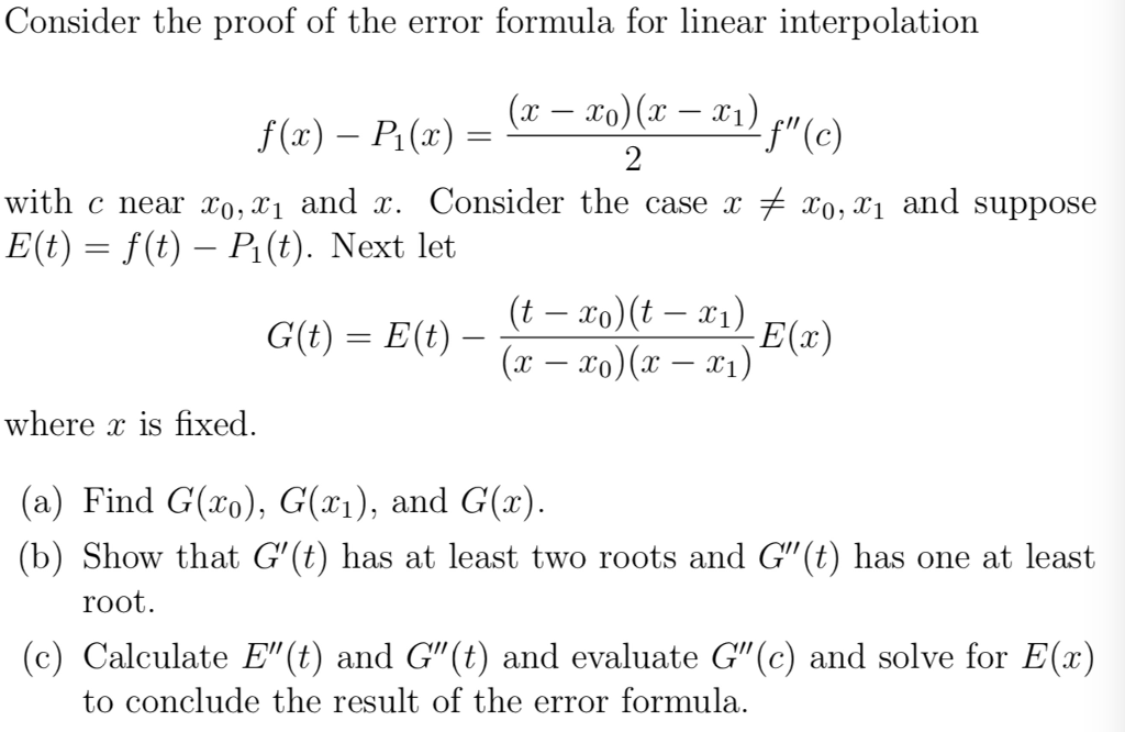 Solved Consider The Proof Of The Error Formula For Linear Chegg Com