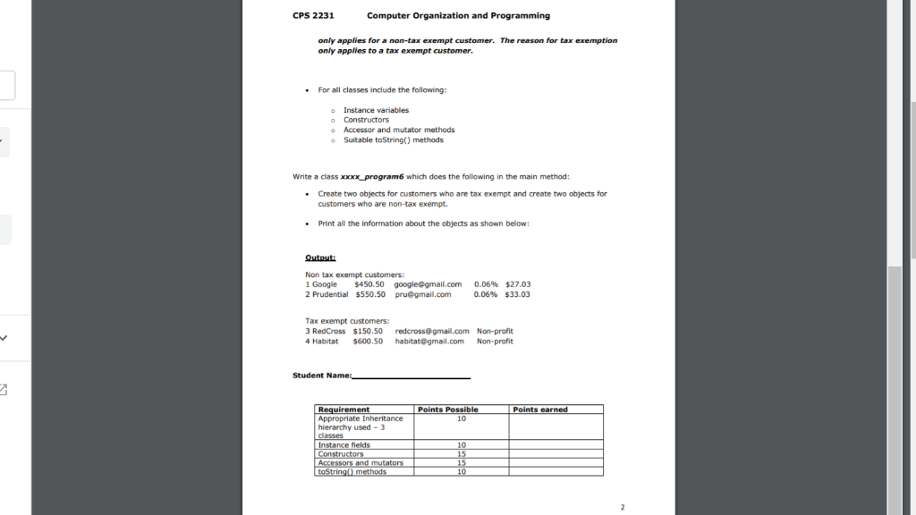 CPS 2231 Computer Organization and Programming only applies for a non-tax exempt customer. The reason for tax exemption only