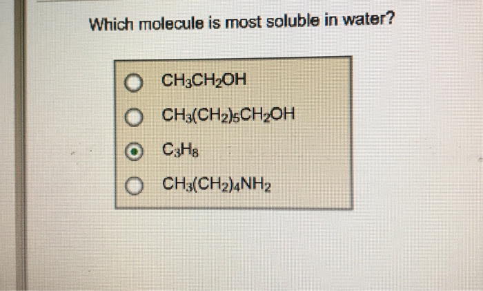 Solved Which Molecule Is Most Soluble In Water O Ch3ch2o Chegg Com