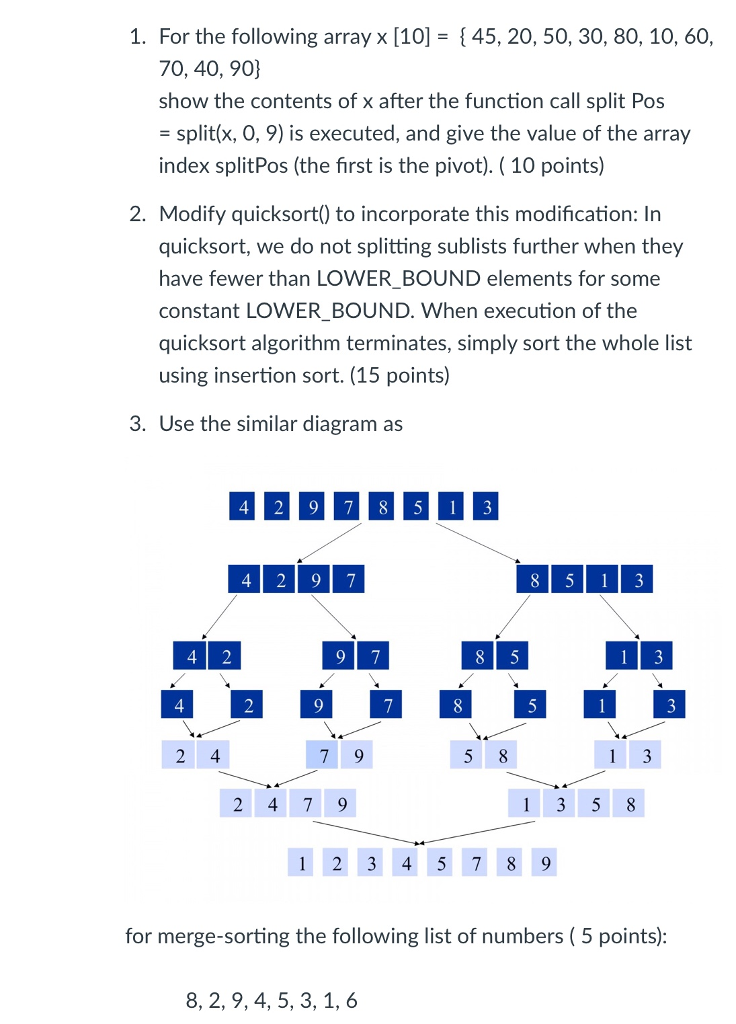 Solved 1 For The Following Array X 10 45 20 50 30