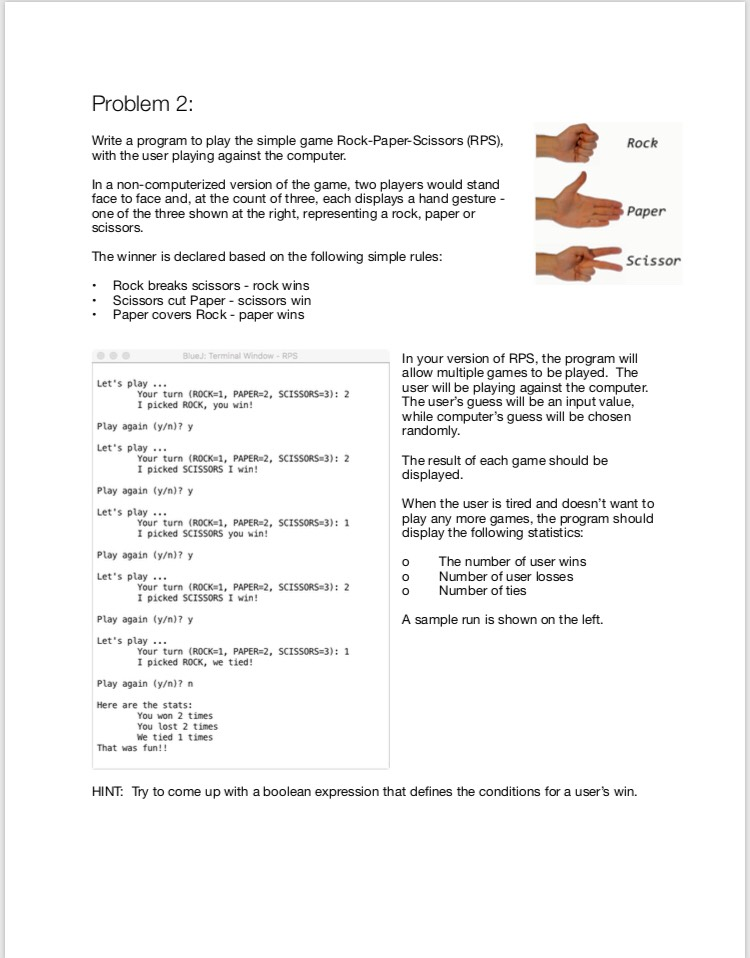 Solved Problem 2 Write A Program To Play The Simple Game Chegg Com