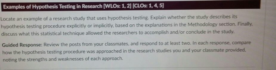 Solved Examples Of Hypothesis Testing In Research Wlos Chegg Com