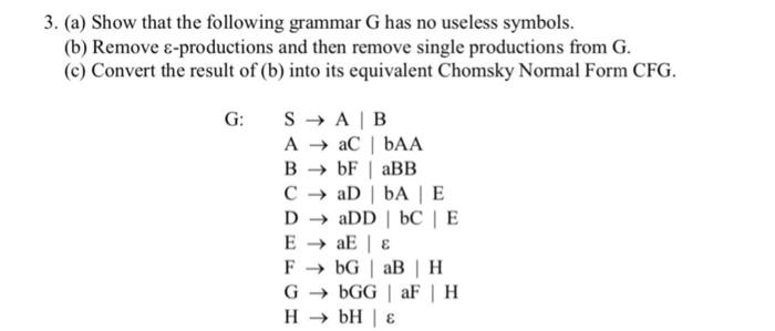 3. (a) Show that the following grammar G has no useless symbols. (b) Remove E-productions and then remove single productions