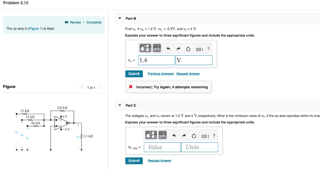 Solved Problem 5 12 Part B Review 1 Constants Find Vo Chegg Com