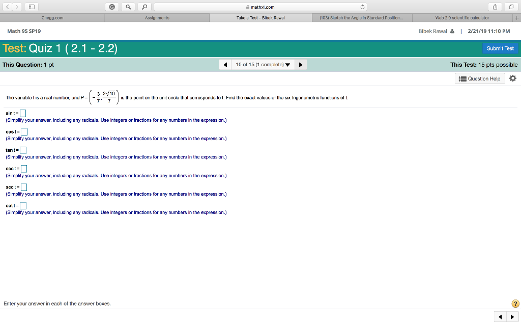 Solved Mathxicom Ssignments Take Test Bibek Rawel 1103