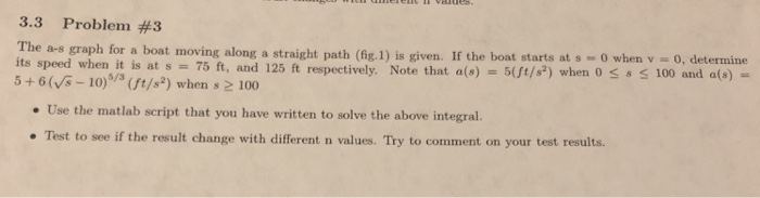 3.3 Problem #3 The a-s graph for a boat moving along a straight path (fg.1) is given. If the boat starts at s 0 when v o, det