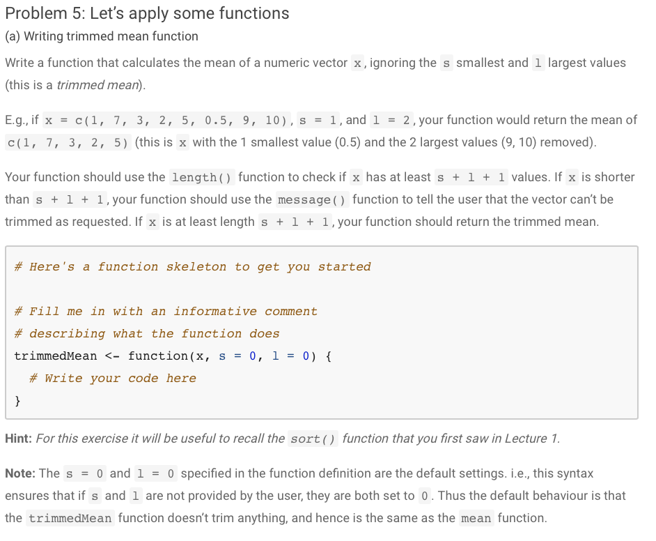 R Here S A Function Skeleton To Get You Sta Chegg Com