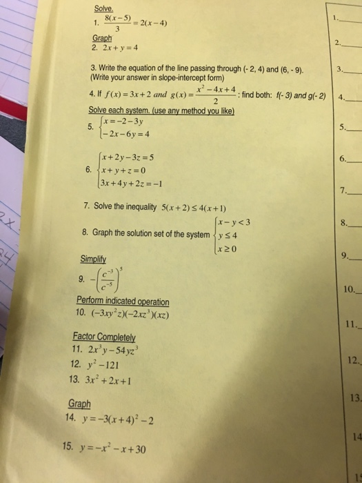 8x 52 4 2 2x Y 4 3 Write The Equation Of The Chegg Com