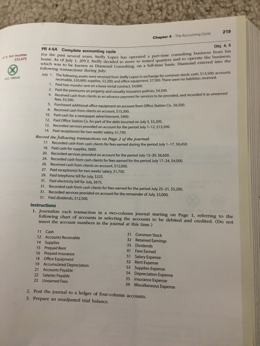 219 The Accounting Cycle Chapter 4 Obj 4 5 Pr 4 Sa Chegg 