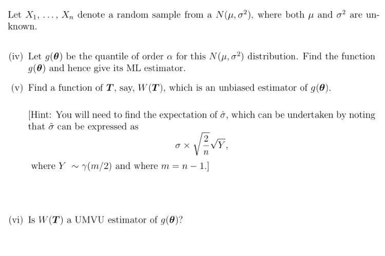 Solved Let Xi Denote A Random Sample From A N Chegg Com