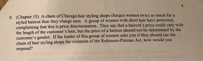 Solved A Chain Of Chicago Hair Styling Shops Charges Wome