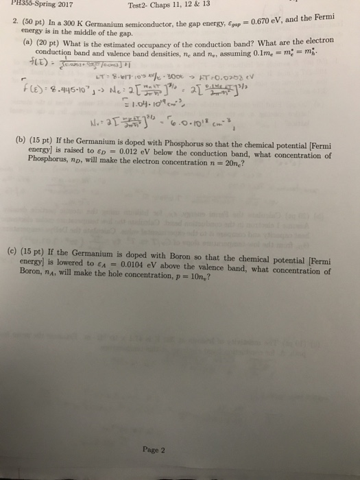 Solved In A 300 K Germanium Semiconductor The Gap Energy Chegg Com