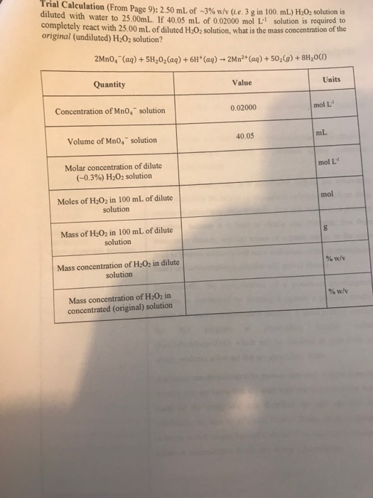 Solved Trial Calculation From Page 9 2 50 Ml Of 3 W V Chegg Com