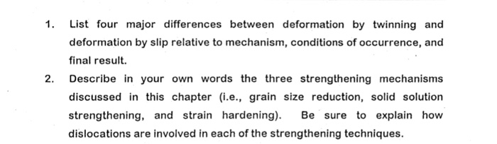 Solved List four major differences between deformation by | Chegg.com