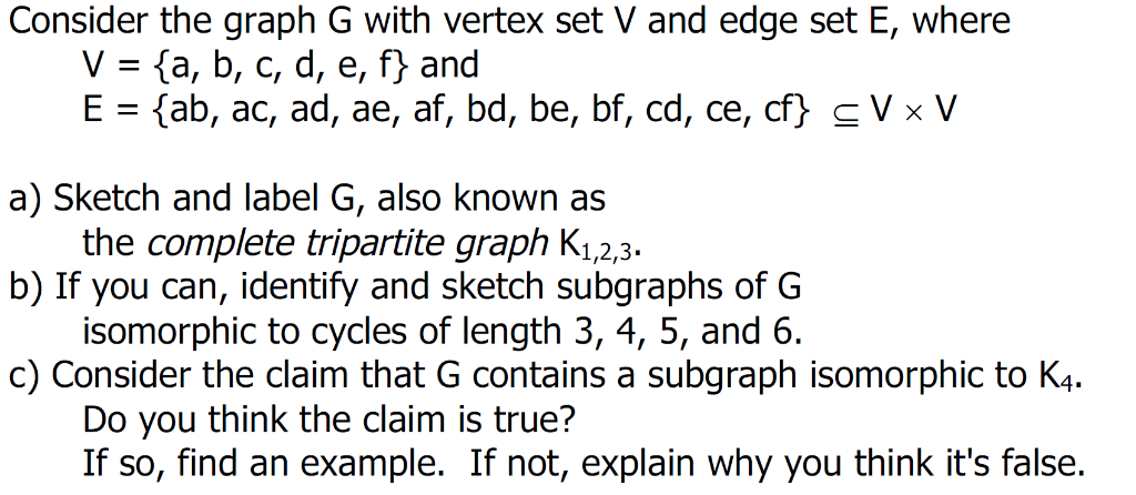 Solved Consider The Graph G With Vertex Set V And Edge Se Chegg Com