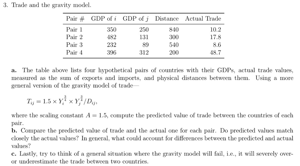 solved 3 trade and the gravity model pair pair 1 air p