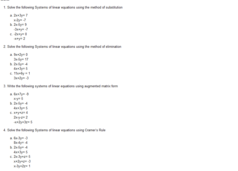 Solved 1 Solve The Following Systems Of Linear Equations Chegg Com