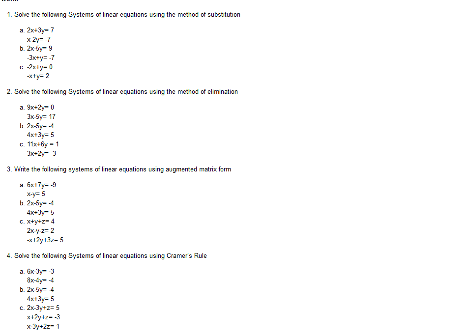 1 Solve The Following Systems Of Linear Equations Chegg Com