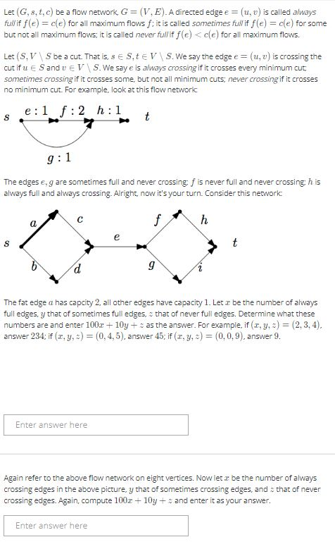 Solved Let G S T C Be A Flow Network G V E A Direc Chegg Com