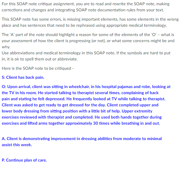 Solved For This Soap Note Critique Assignment You Are To Chegg Com
