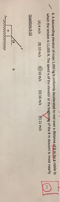 A Descending Elevator Of Mass 1 000 Kg Is Uniformly Chegg 