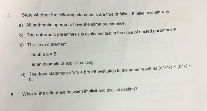 Are these statements true or false ones