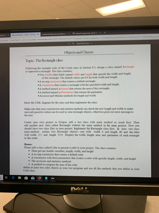 Objects and Classes Topic: The Rectangle class Following the example code of the Circle class in Section 9.2, design a class