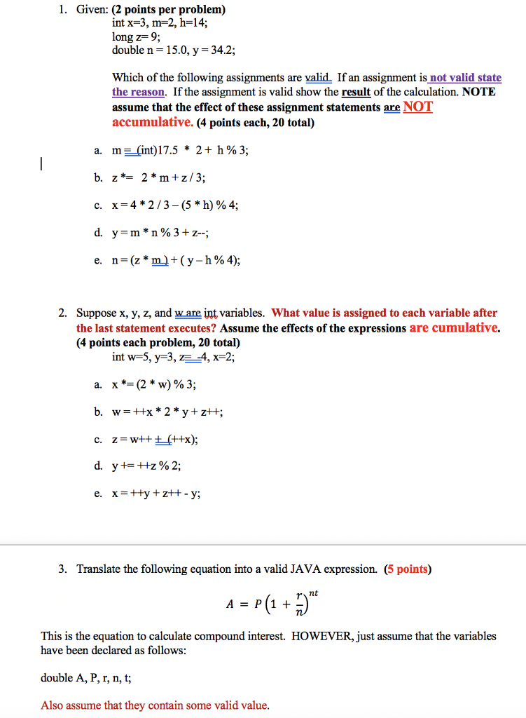 Solved 1 Given 2 Points Per Problem Int X 3 M 2 H 1 Chegg Com