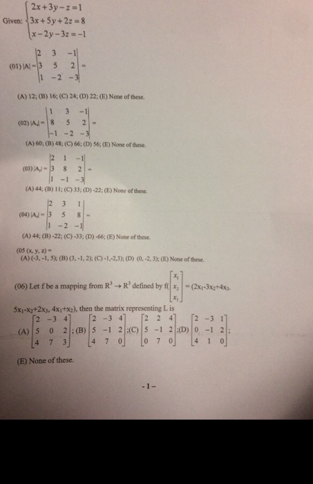 Solved Given 2x 3y Z 1 3x 5y 2z 8 X 2y Chegg Com