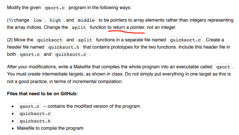 Modify the given qsort.c program in the following ways: (1) change low , high ,and middle to be pointers to array elements ra