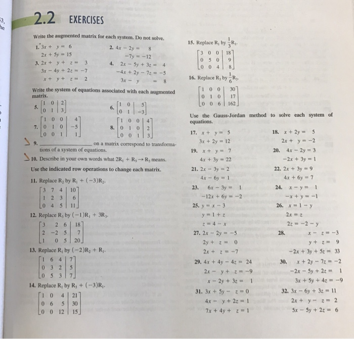 Solved Write The Augmented Matrix For Each System Do Not Chegg Com