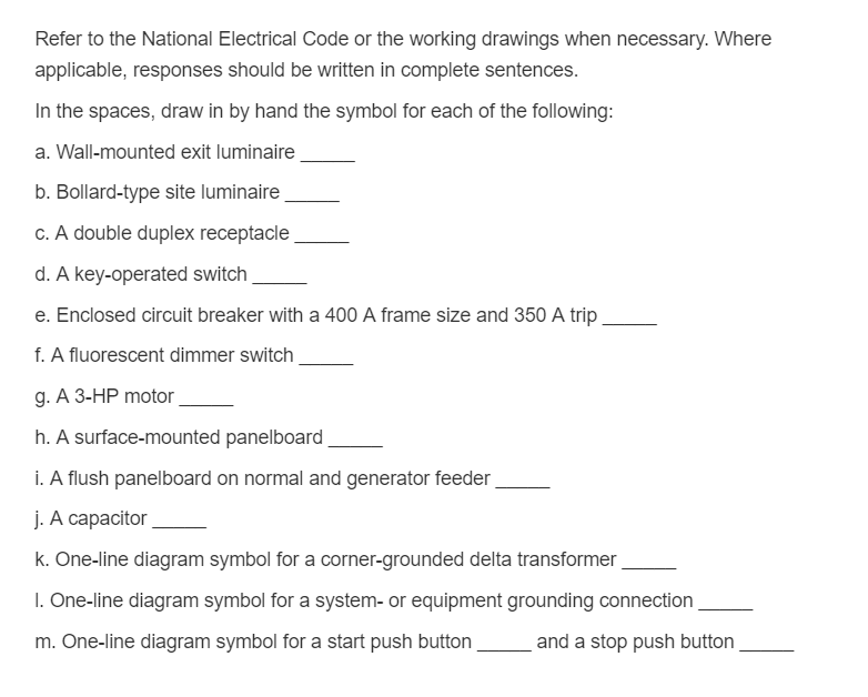 Solved Refer To The National Electrical Code Or The Worki Chegg Com