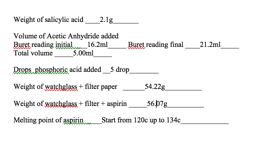 Solved 1 Calculate The Moles Of Asa Actually Obtained Fr