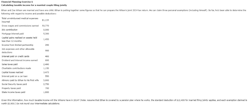Calculating taxable income for a married couple | Chegg.com