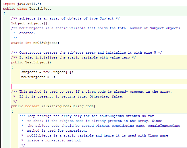 import java.util.*; public class Test Subject { /** subjects is an array of objects of type Subject */ Subject subjects[]; /*