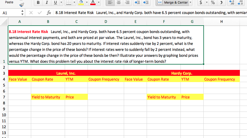 Solved Paste B I A1 X Fc 8 18 Interest Rate Risk Laurel - 