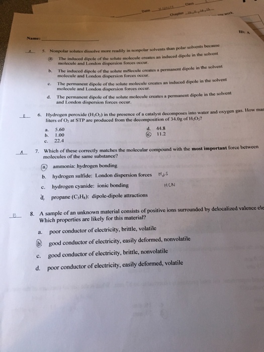 Class Name 1 A Solutes Dissolve More Readily In Chegg 